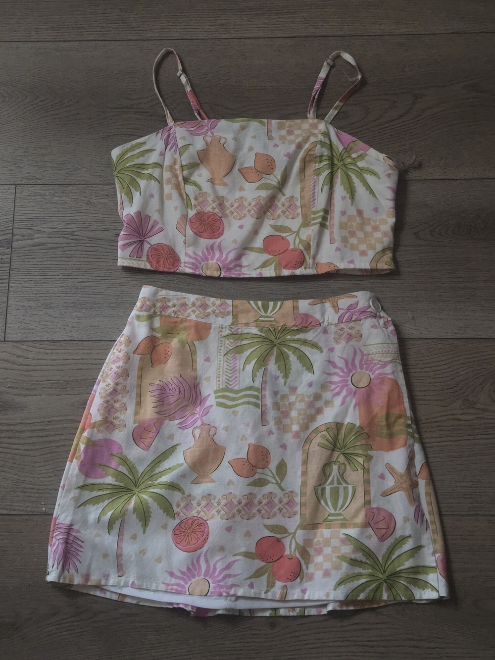 Tropical Floral Mini Skirt - Pink & Green - Picture 2 of 9